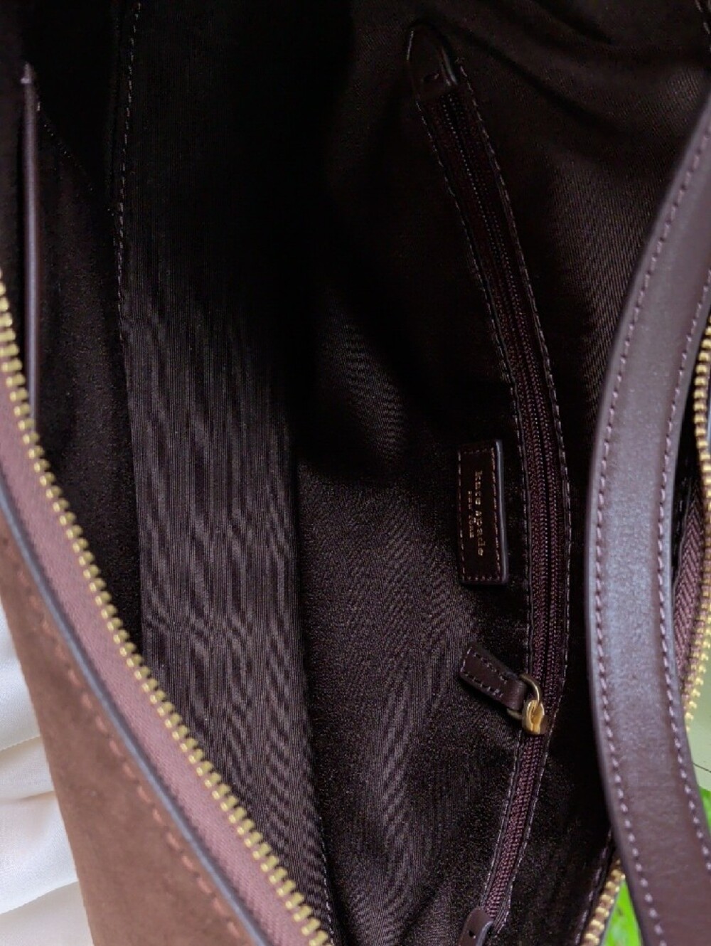 kate spade dark brown suede shoulder bag with gold zipper - Picture 5 of 11